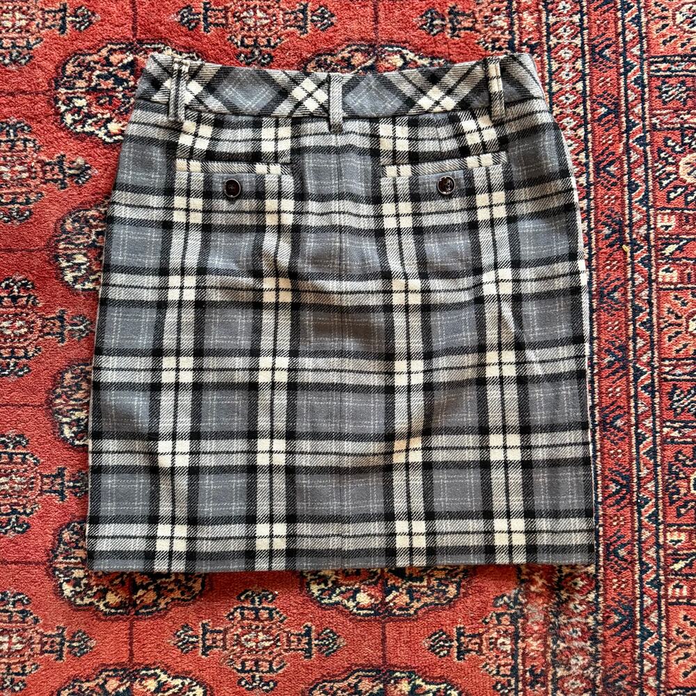 Eddie Bauer‎ 6 Blue/Gray Plaid Wool Blend Fully Lined Short Skirt IMMACULATE